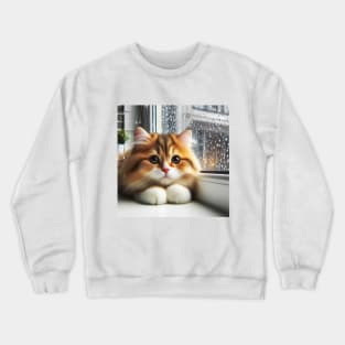 Cute orange cat on rainy day Crewneck Sweatshirt